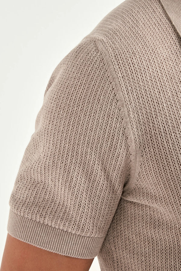 Men Pini Parma taupe polo cardigan, knitwear, made in italy in cotton 