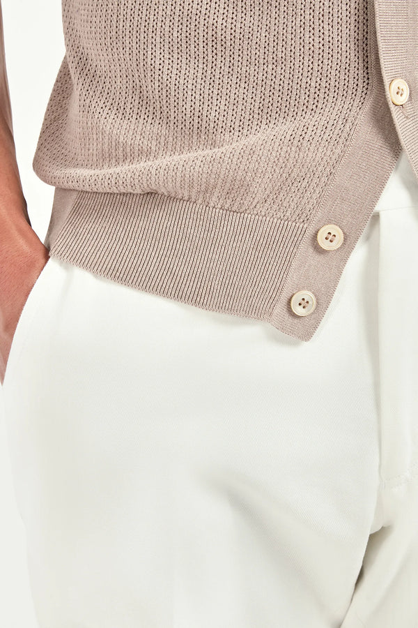 Men Pini Parma taupe polo cardigan, knitwear, made in italy in cotton 