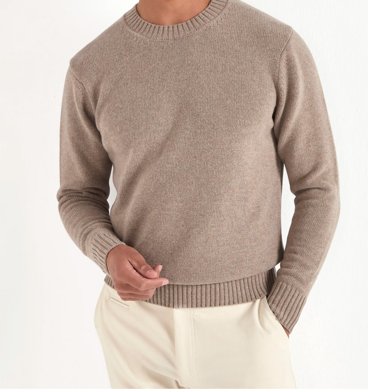 Pini Parma Men made in italy taupe merino wool crewneck