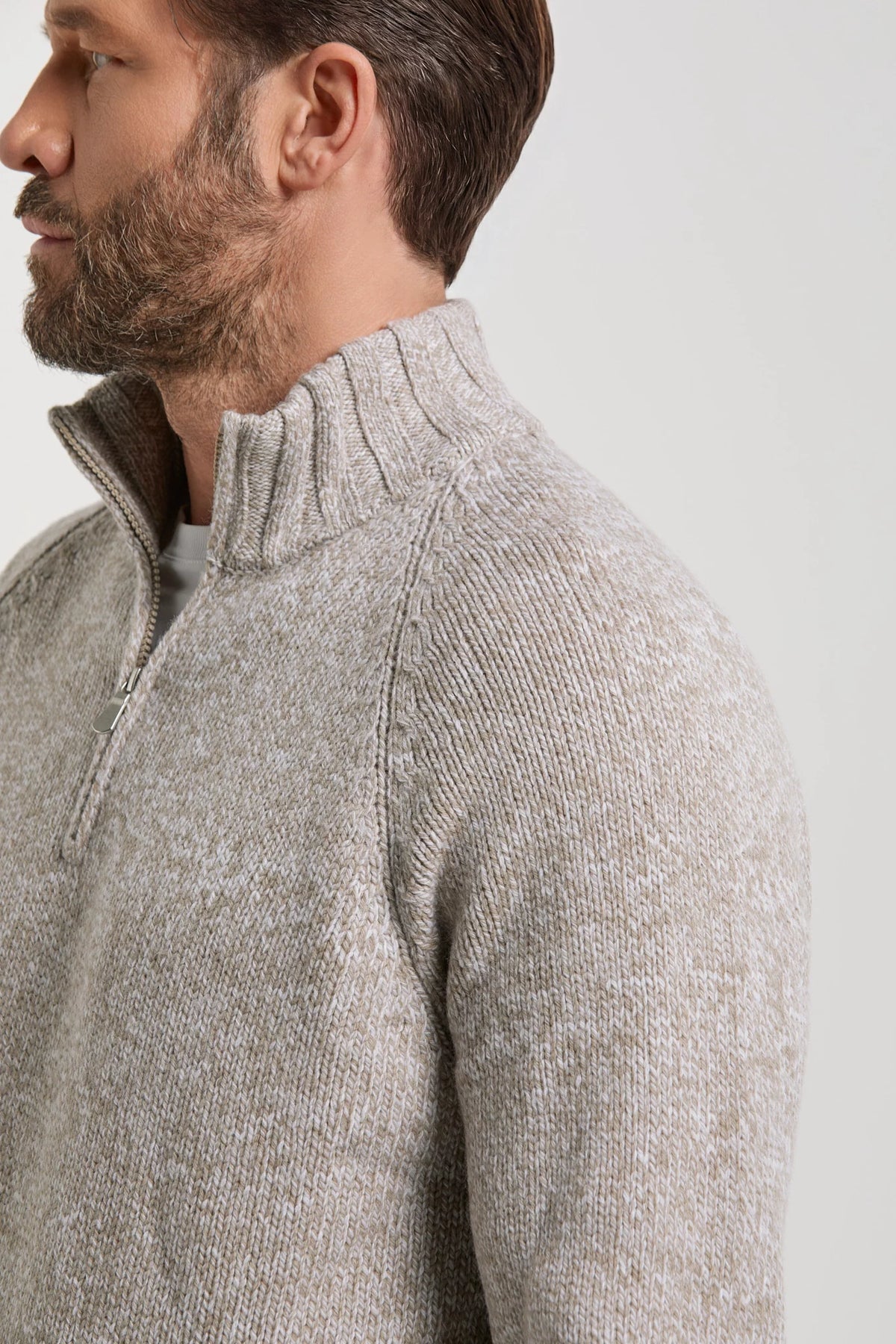 men pini parma taupe half zip sweater made in italy by gran sasso 