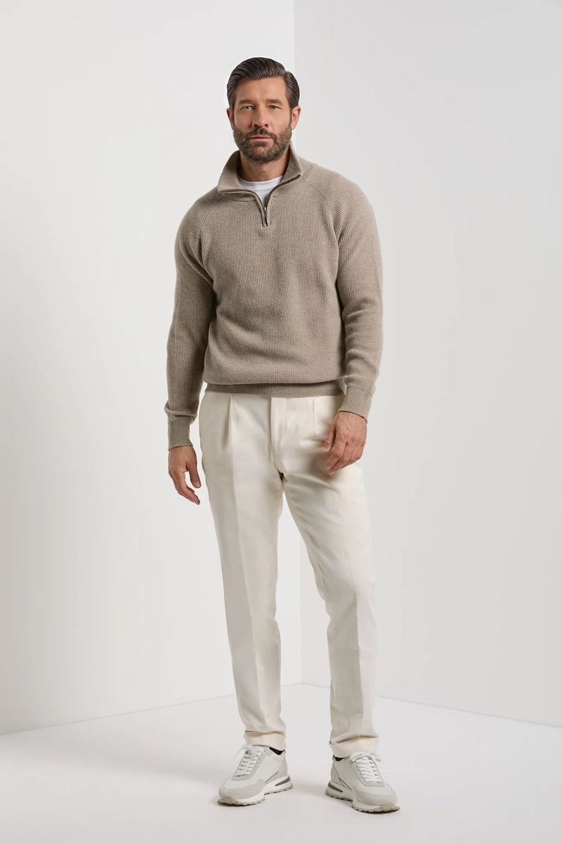 Pini Parma made in Italy men taupe ribbed half zip sweater