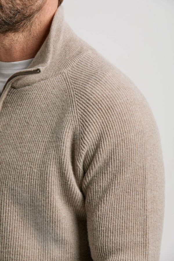 Pini Parma made in Italy men taupe ribbed half zip sweater