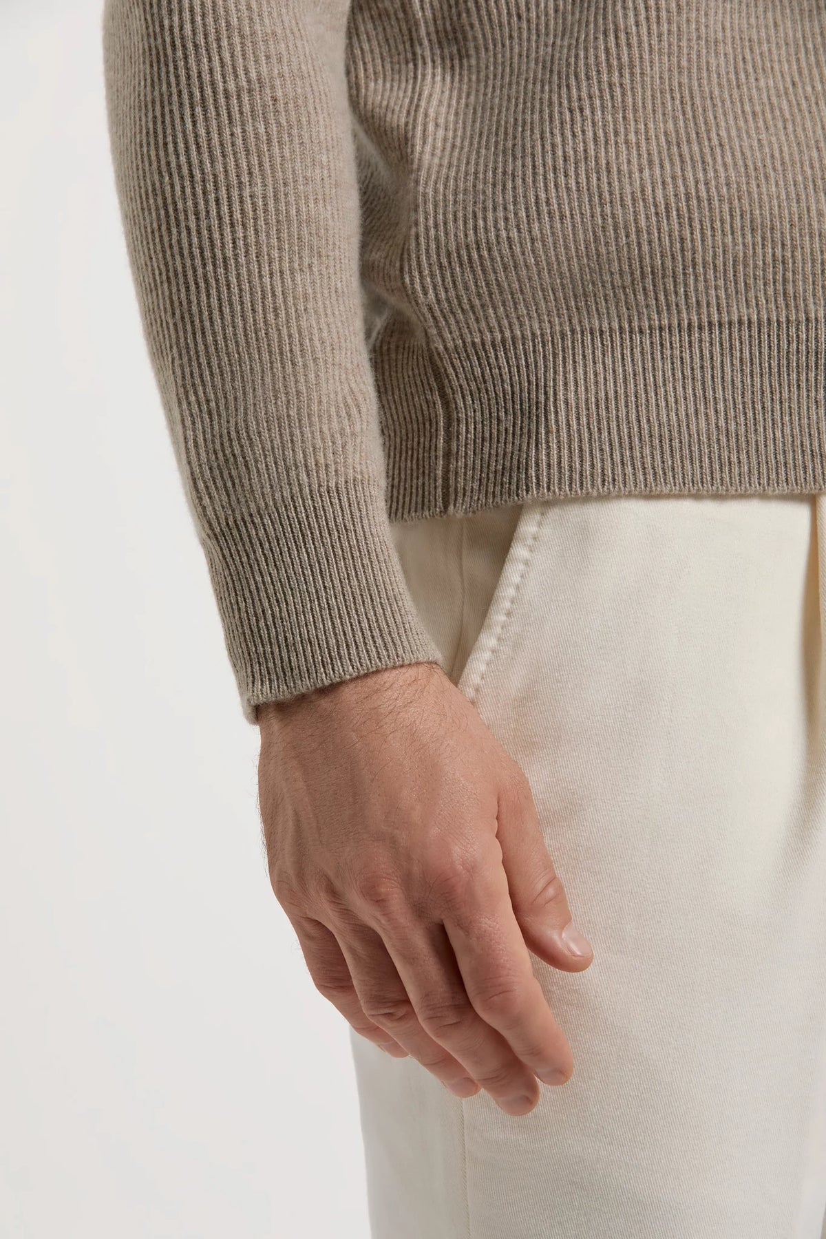 Pini Parma made in Italy men taupe ribbed half zip sweater
