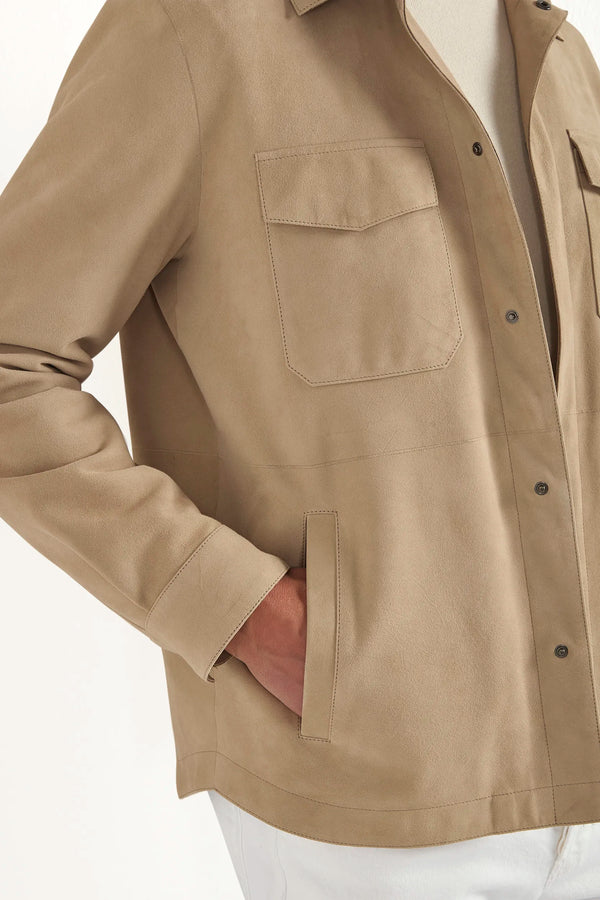taupe suede shirt jacket, men's suede overshirt, italian suede shirt jacket, taupe suede jacket, luxury men's overshirt, elegant men's suede jacket, refined suede shirt jacket, tailored taupe overshirt, premium italian suede jacket, sophisticated men's overshirt, timeless suede jacket, upscale men's shirt jacket, classic taupe suede jacket, italian craftsmanship overshirt, premium men's suede shirt jacket, refined italian suede overshirt