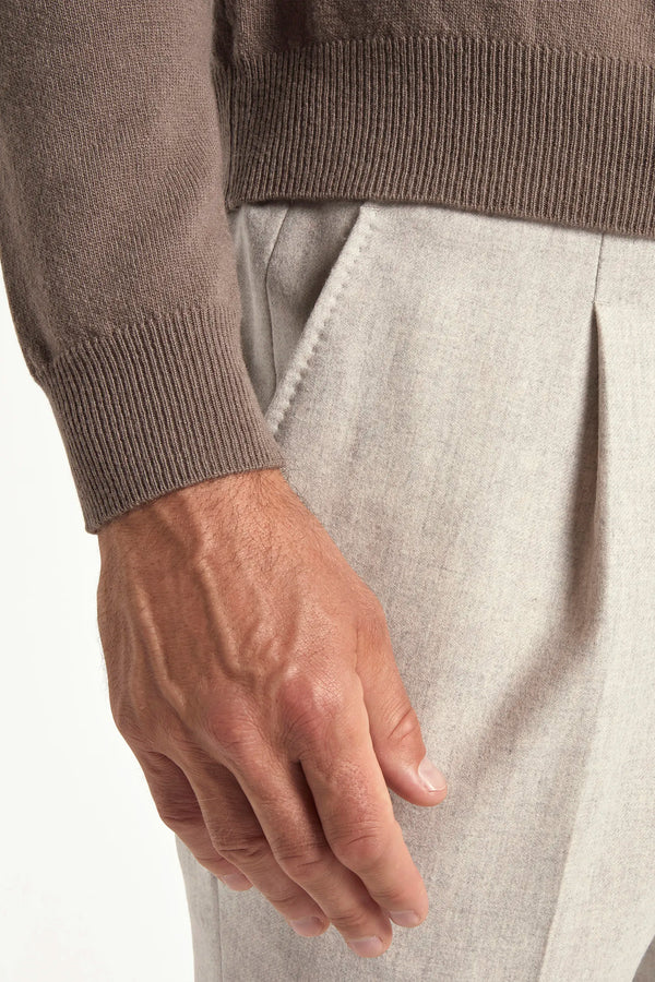 taupe half zip sweater, men's cashmere half zip, italian wool half zip, taupe zip sweater, luxury men's half zip, elegant men's knitwear, refined wool half zip, tailored taupe half zip, premium italian half zip, sophisticated men's zip sweater, timeless italian knitwear, upscale men's half zip, classic taupe sweater, italian craftsmanship knitwear, premium men's cashmere zip, refined italian half zip