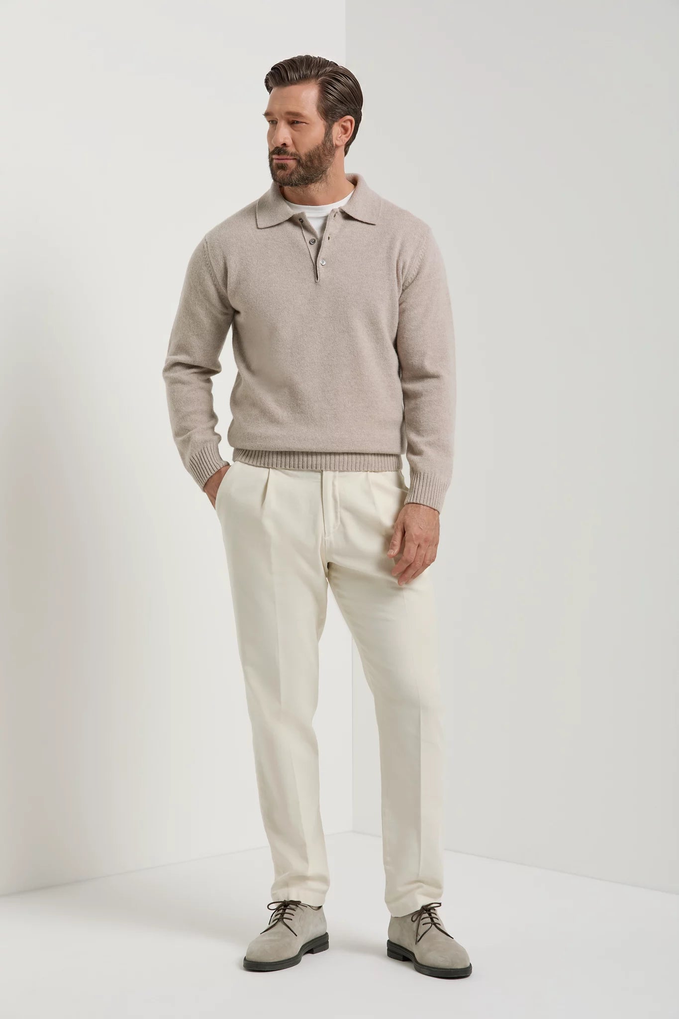 men pini parma blue long sleeve polo made in italy in wool and cashmere 