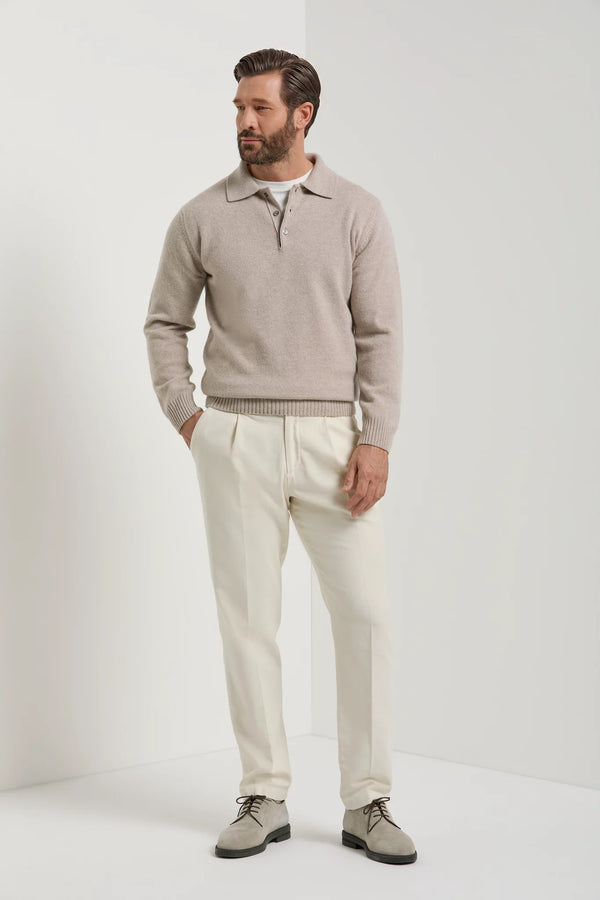 men pini parma blue long sleeve polo made in italy in wool and cashmere 