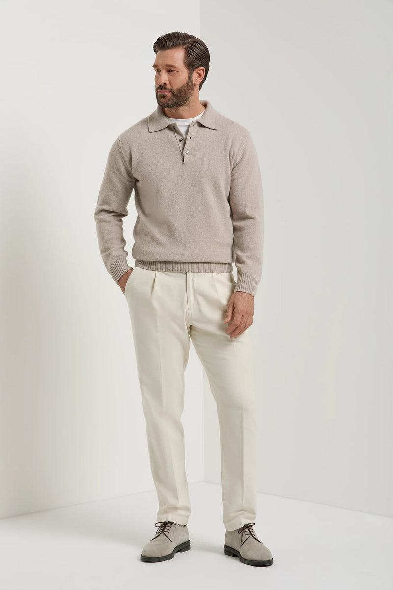 men pini parma blue long sleeve polo made in italy in wool and cashmere 