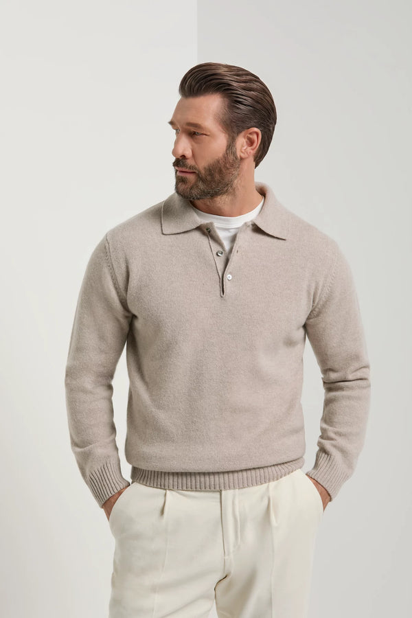 men pini parma blue long sleeve polo made in italy in wool and cashmere 