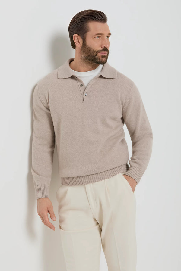 men pini parma blue long sleeve polo made in italy in wool and cashmere 