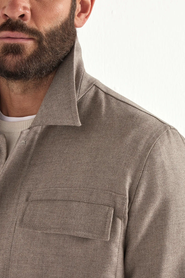 taupe shirt jacket, men's wool cashmere jacket, italian shirt jacket, taupe overshirt jacket, luxury men's jacket, elegant men's overshirt, refined shirt jacket, tailored taupe jacket, premium italian jacket, sophisticated men's overshirt, timeless italian jacket, upscale men's overshirt, classic taupe jacket, italian craftsmanship jacket, premium men's wool cashmere jacket, refined italian shirt jacket