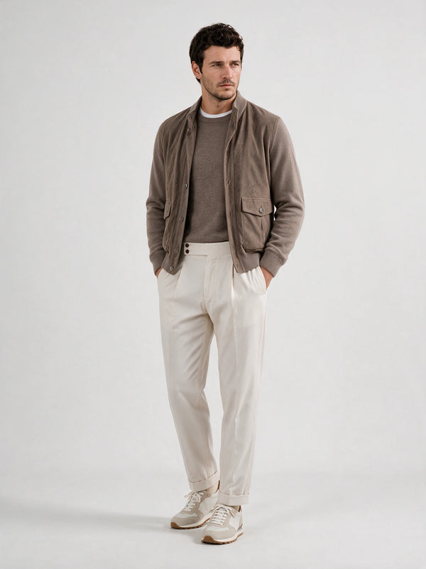 Cardigan tortora in Alcantara e lana - Made in Italy
