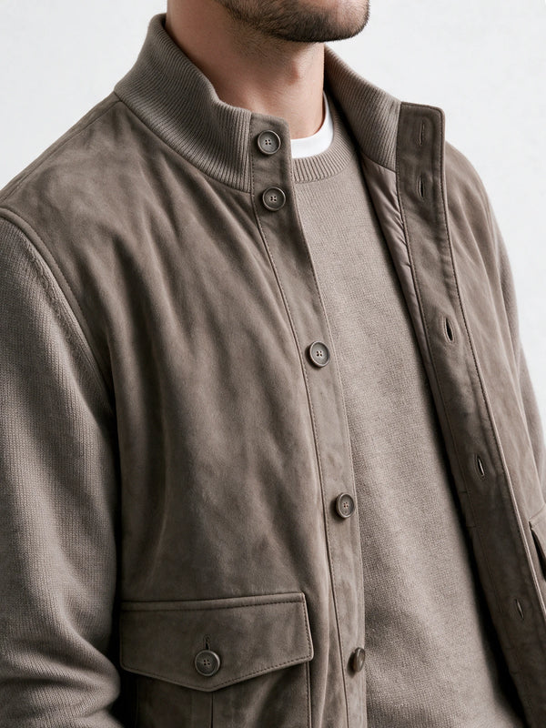 Cardigan tortora in Alcantara e lana - Made in Italy