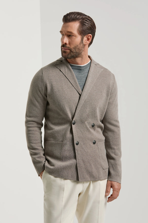 Giacca doppiopetto tortora in maglia - Made in Italy