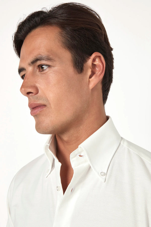 White brushed cotton button down shirt - Made In Italy