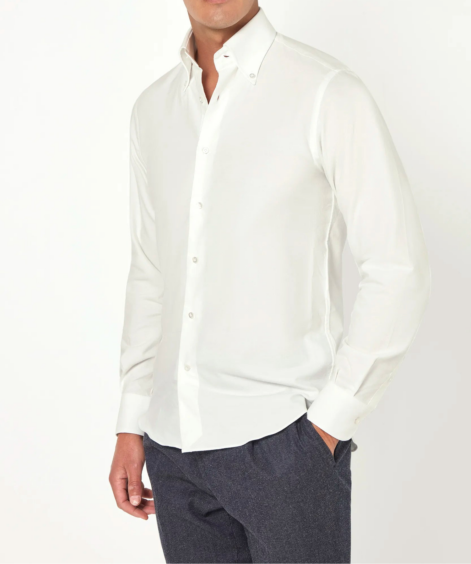 Pini Parma men made in italy white brushe cotton button down shirt 