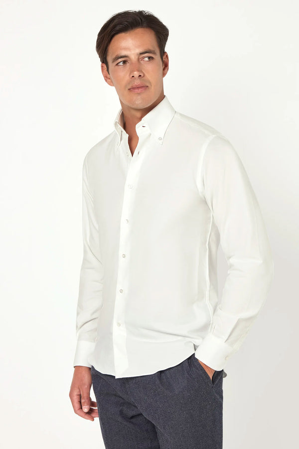 White brushed cotton button down shirt - Made In Italy