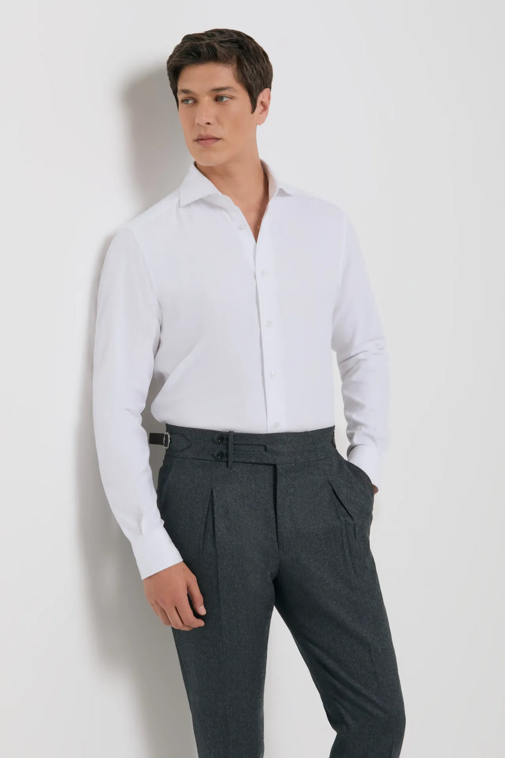 Pini Parma Made in italy men white brushed cotton shirt