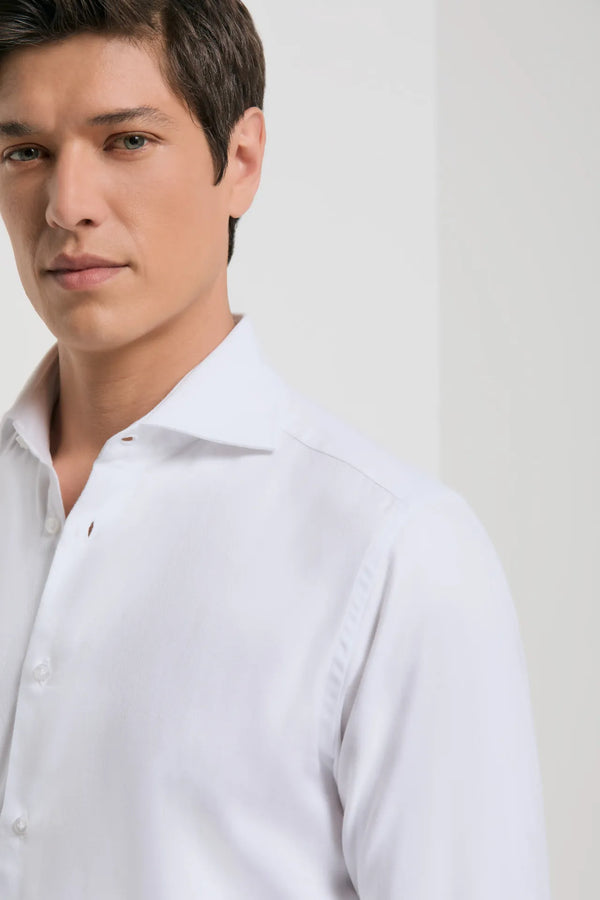 Pini Parma Made in italy men white brushed cotton shirt