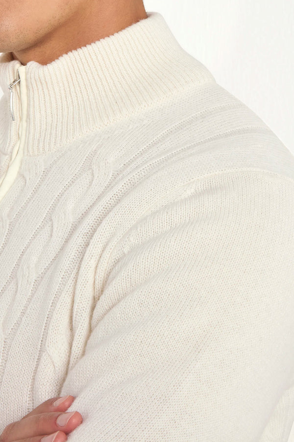 white cable knit full zip, men's cashmere full zip, italian knit full zip, white cashmere zip sweater, luxury men's full zip, elegant men's knitwear, refined cable knit full zip, tailored white full zip, premium italian full zip, sophisticated men's zip sweater, timeless italian knitwear, upscale men's full zip, classic white zip sweater, italian craftsmanship knitwear, premium men's cashmere zip, refined italian cable knit full zip