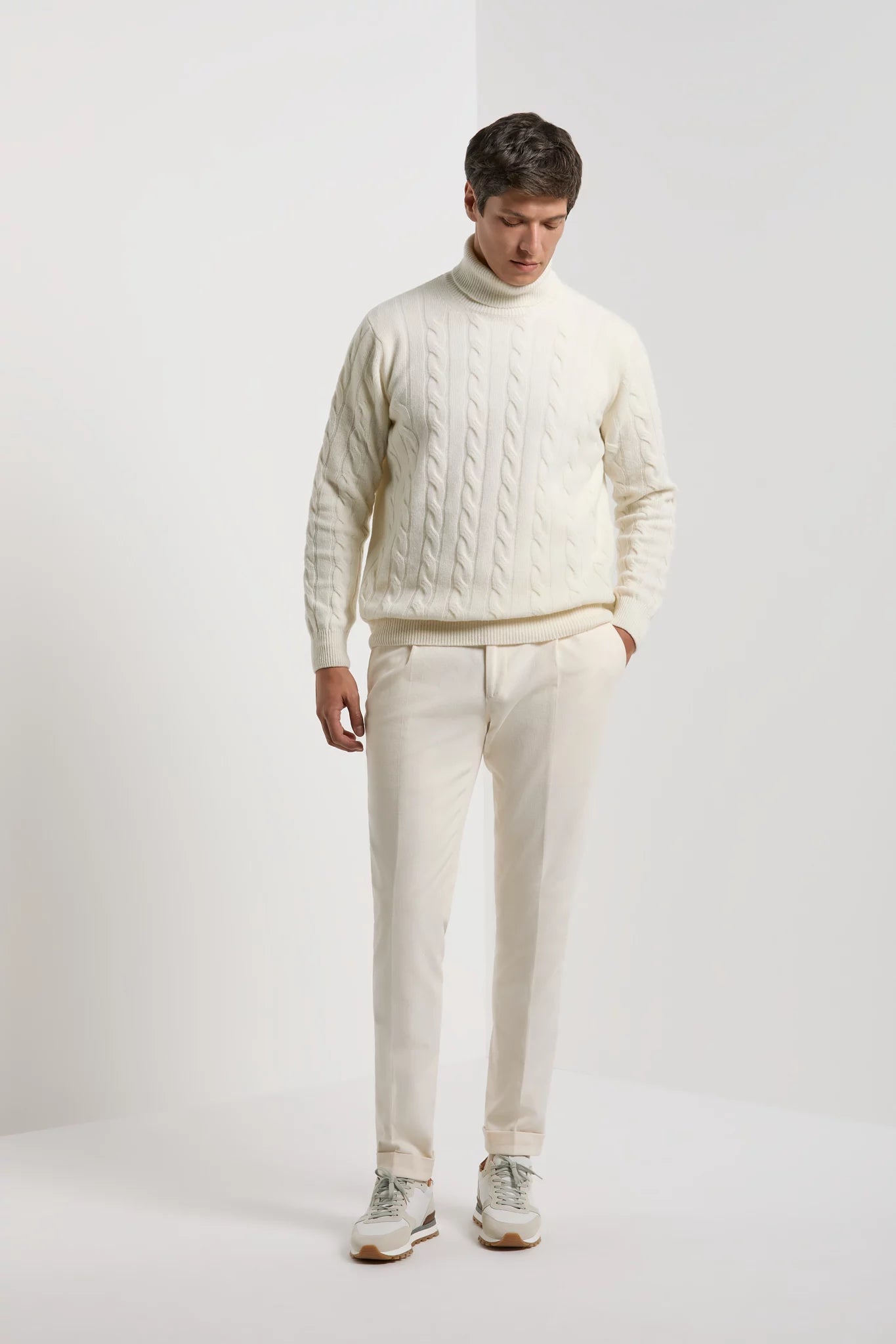 Pini Parma made in Italy men white cable knit turtleneck sweater 