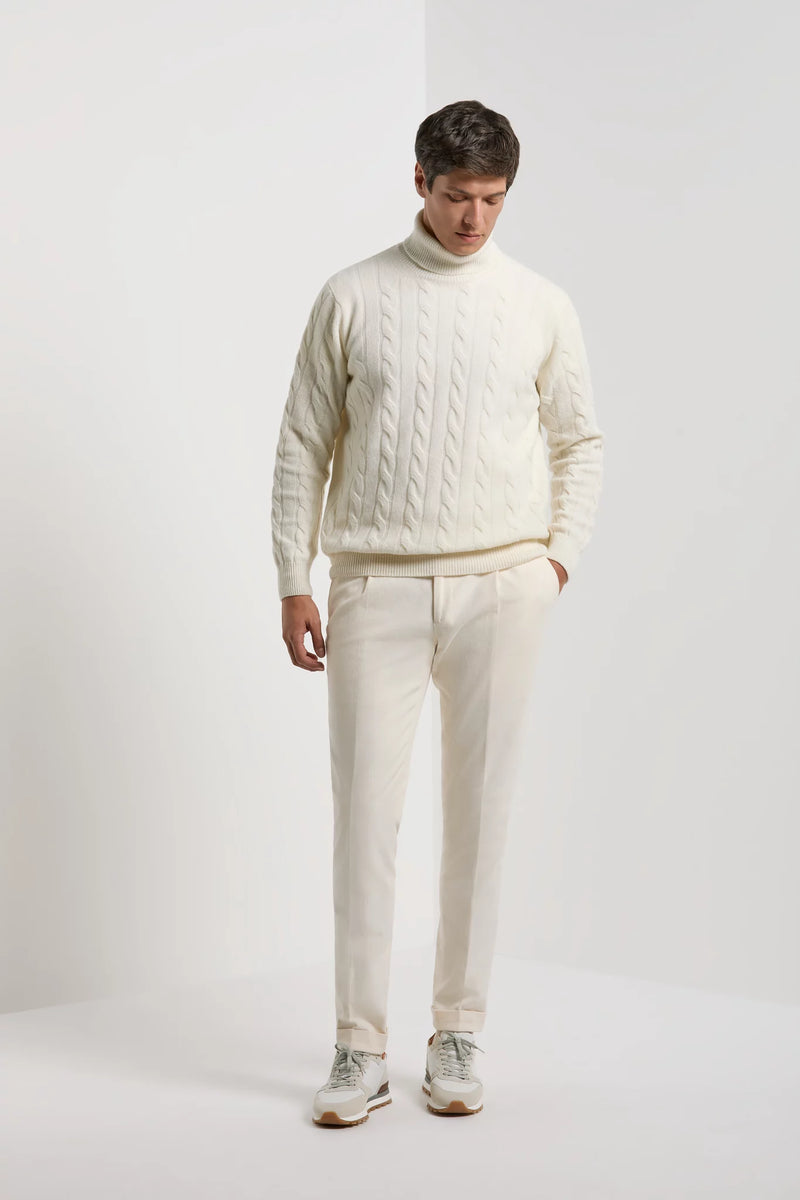 Pini Parma made in Italy men white cable knit turtleneck sweater 