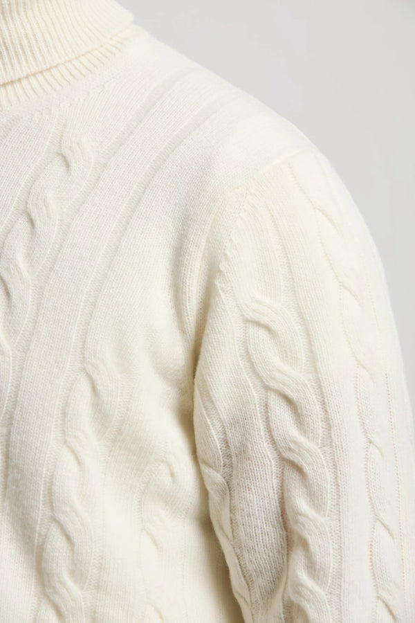 Pini Parma made in Italy men white cable knit turtleneck sweater 