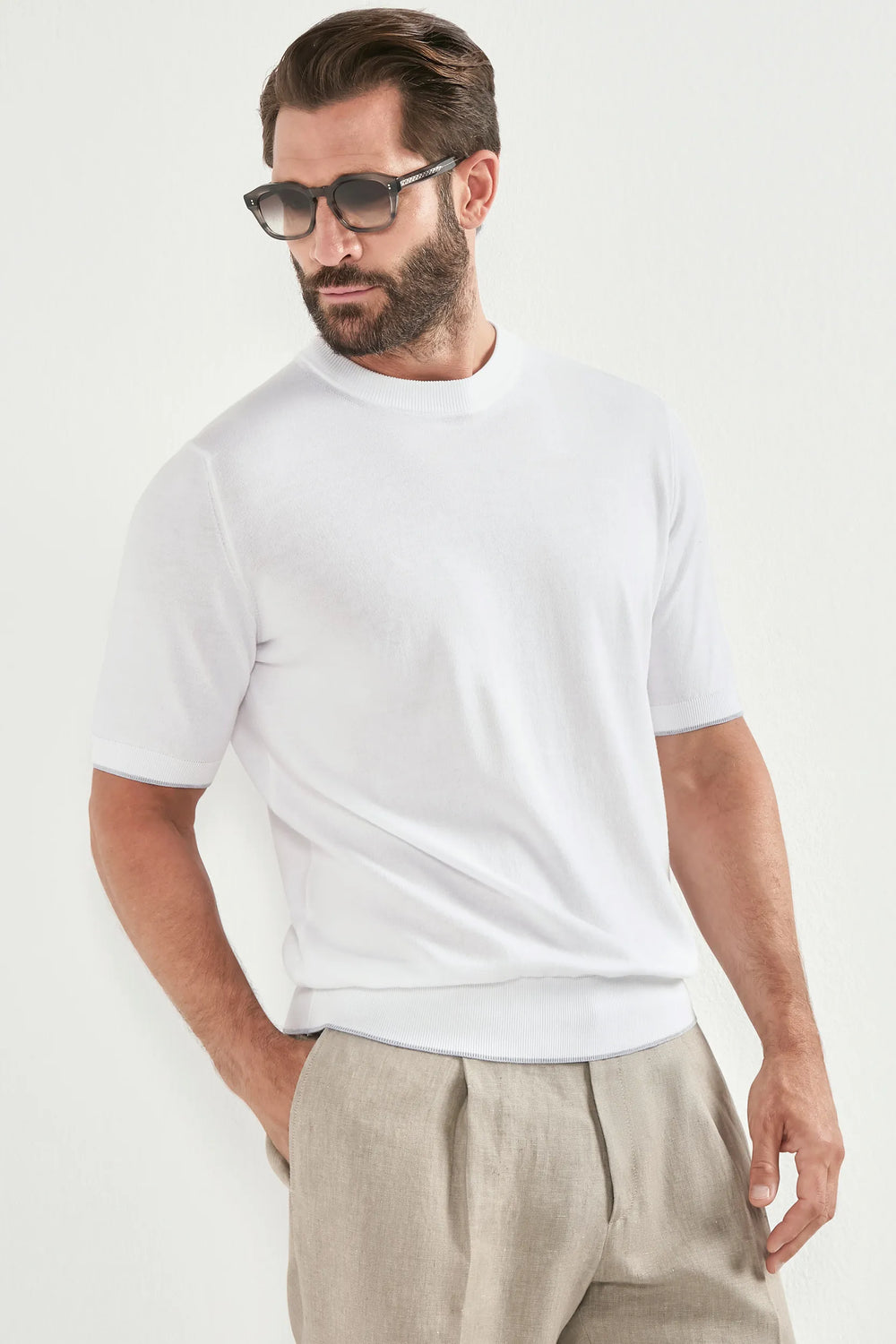 white high neck t-shirt, men's white t-shirt, italian cotton t-shirt, white mock neck t-shirt, luxury men's t-shirt, elegant men's t-shirt, refined cotton t-shirt, tailored white t-shirt, premium italian t-shirt, sophisticated men's top, timeless italian t-shirt, upscale men's t-shirt, classic white t-shirt, italian craftsmanship t-shirt, premium men's high neck t-shirt, refined italian t-shirt