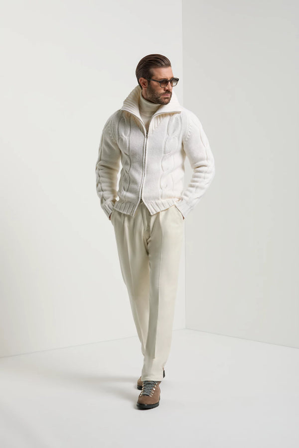 Pini Parma Made in Italy men white jaquard full zip