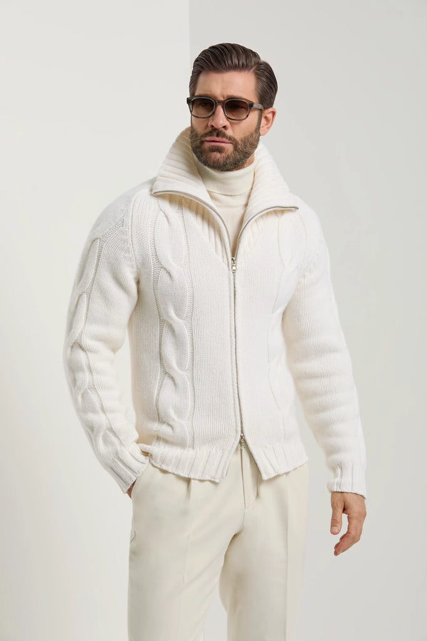 Pini Parma Made in Italy men white jaquard full zip