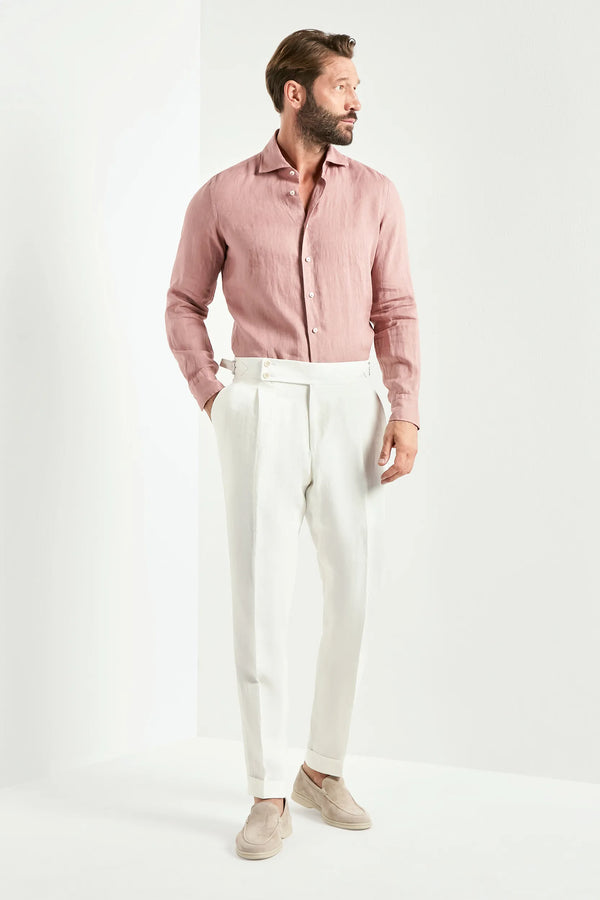 men Pini Parma white soragna trousers made in italy in linen 