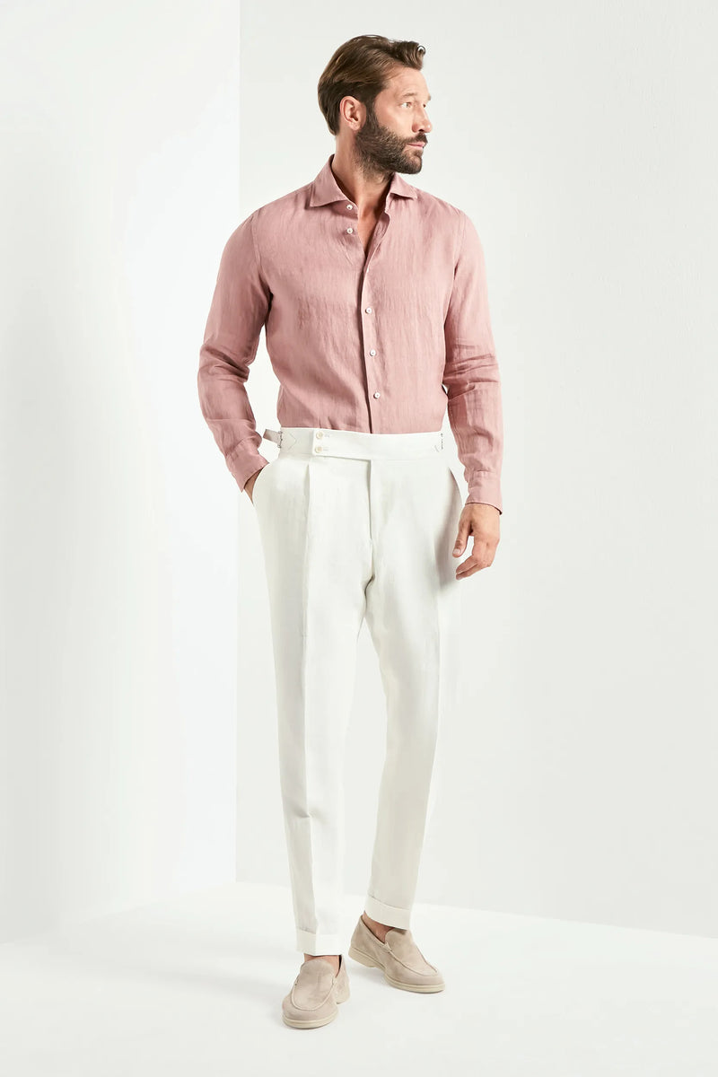 men Pini Parma white soragna trousers made in italy in linen 