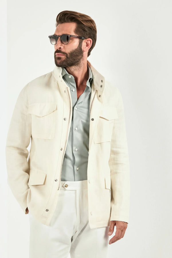 Men Pini Parma white linen field jacket made in italy 