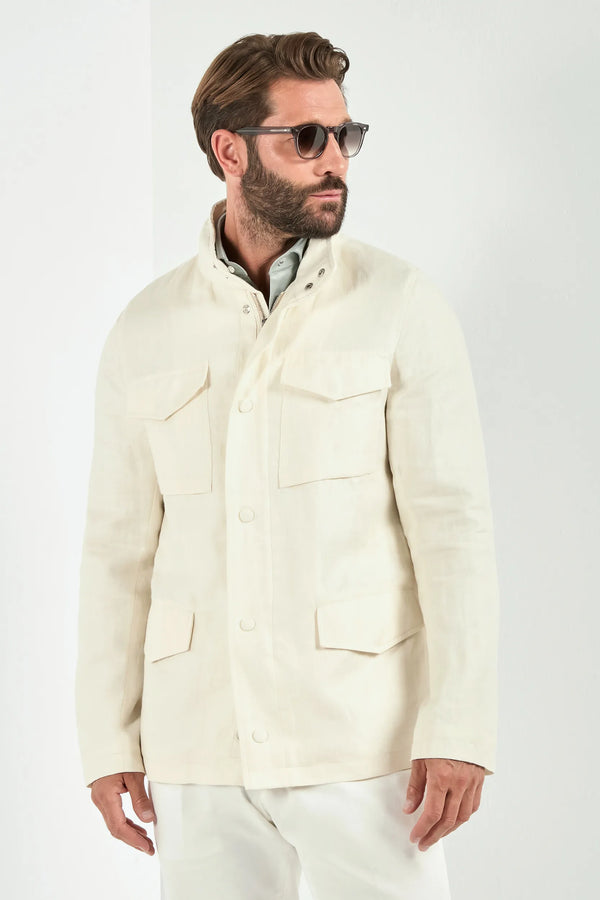 Men Pini Parma white linen field jacket made in italy 