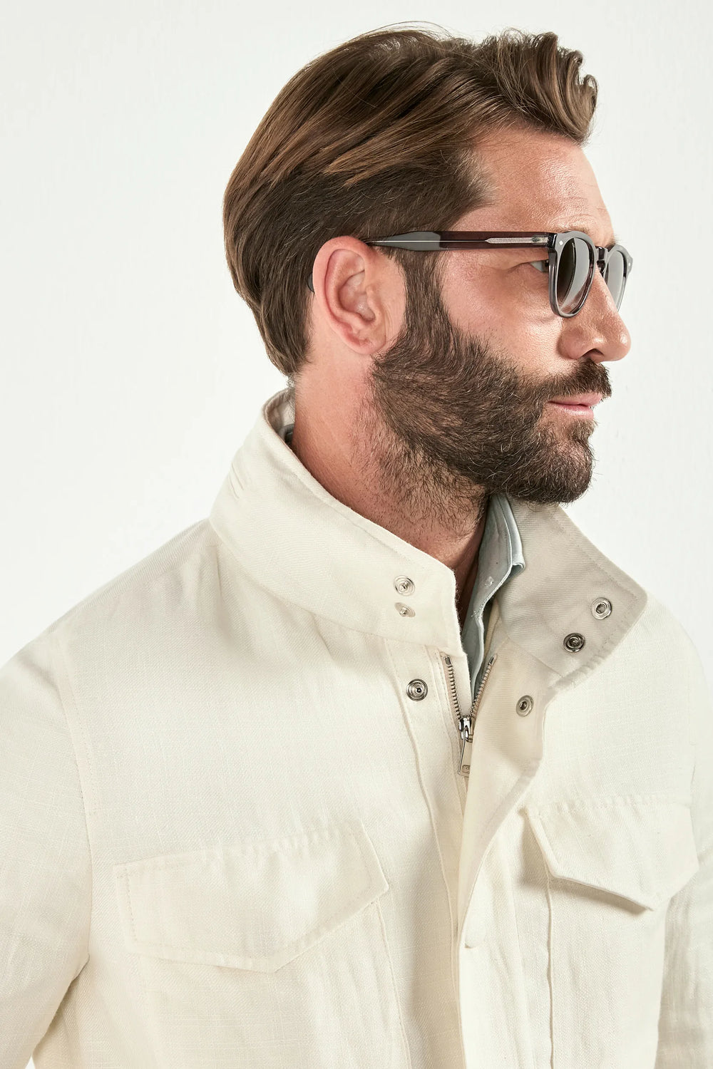 Men Pini Parma white linen field jacket made in italy 