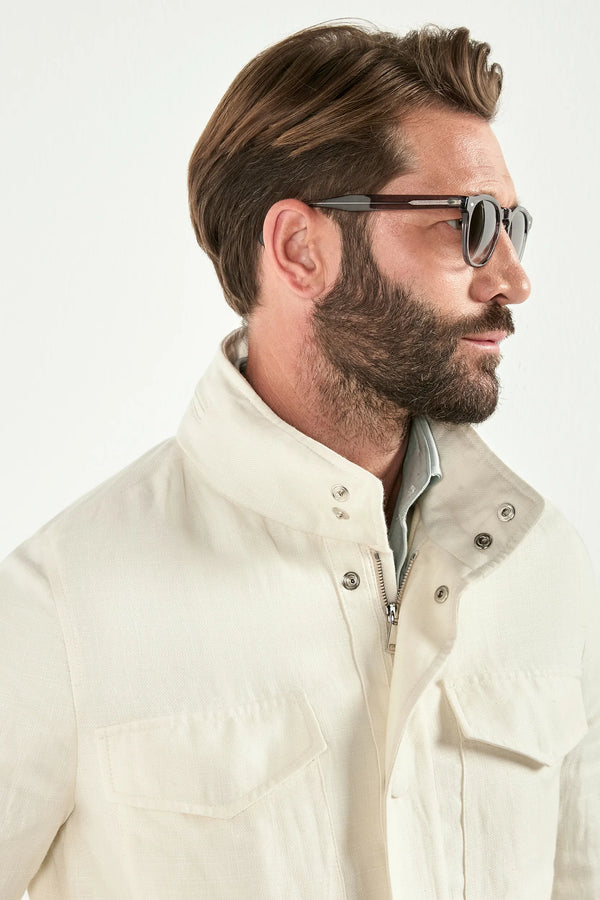 Men Pini Parma white linen field jacket made in italy 