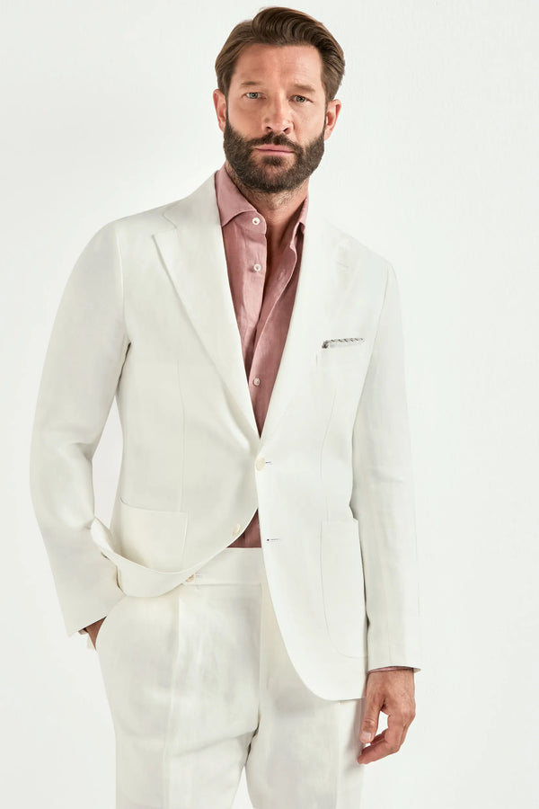 Men Pini Parma single breasted white blazer made in italy in linen 