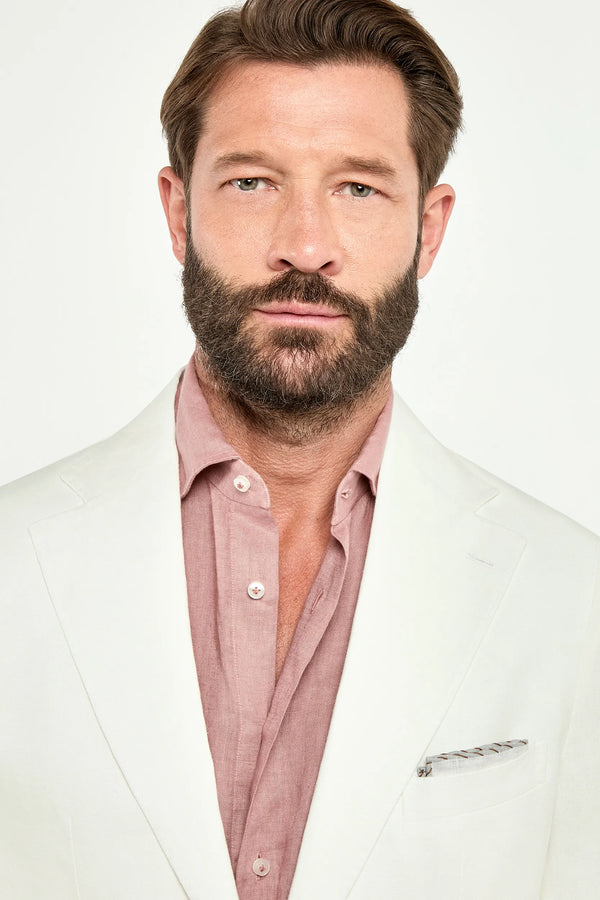 Men Pini Parma single breasted white blazer made in italy in linen 