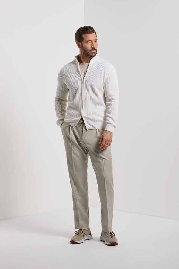 Pini Parma Made in Italy men white ribbed cashmere blend full zip 