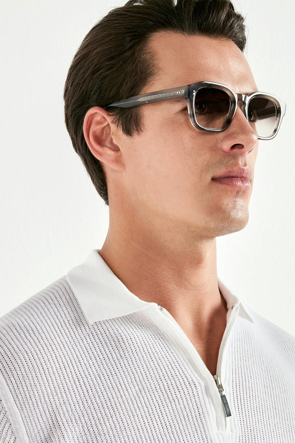 Polo blanc côtelé zippé - Made in Italy