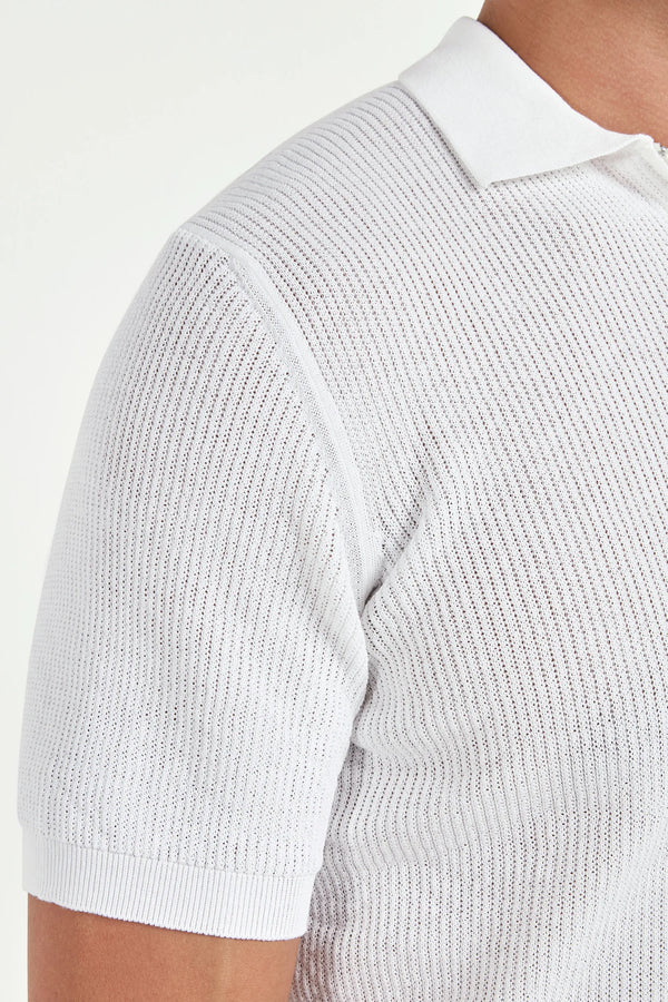 Polo blanc côtelé zippé - Made in Italy