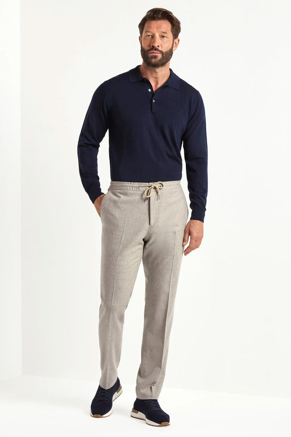 beige flannel drawstring trousers, italian style, made in italy, wool flannel trousers, luxury casual trousers, elegant drawstring pants, tailored flannel trousers, premium italian trousers, versatile wool trousers, refined menswear trousers, winter drawstring trousers, soft flannel trousers, relaxed fit wool trousers, upscale casual trousers, italian craftsmanship trousers, polished drawstring trousers, classic beige flannel trousers, sophisticated winter trousers, comfortable wool trousers, timeless itali