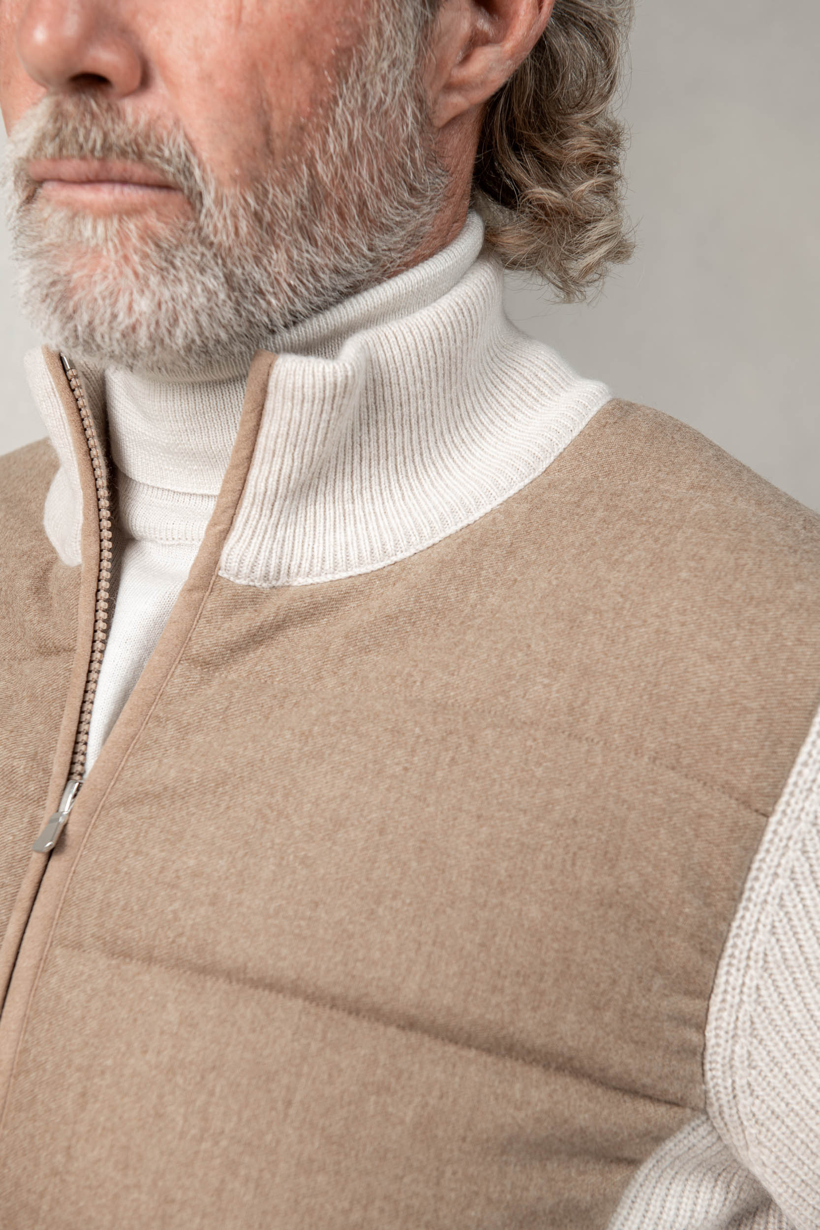 Beige cardigan - flannel & knitted wool - Made in Italy