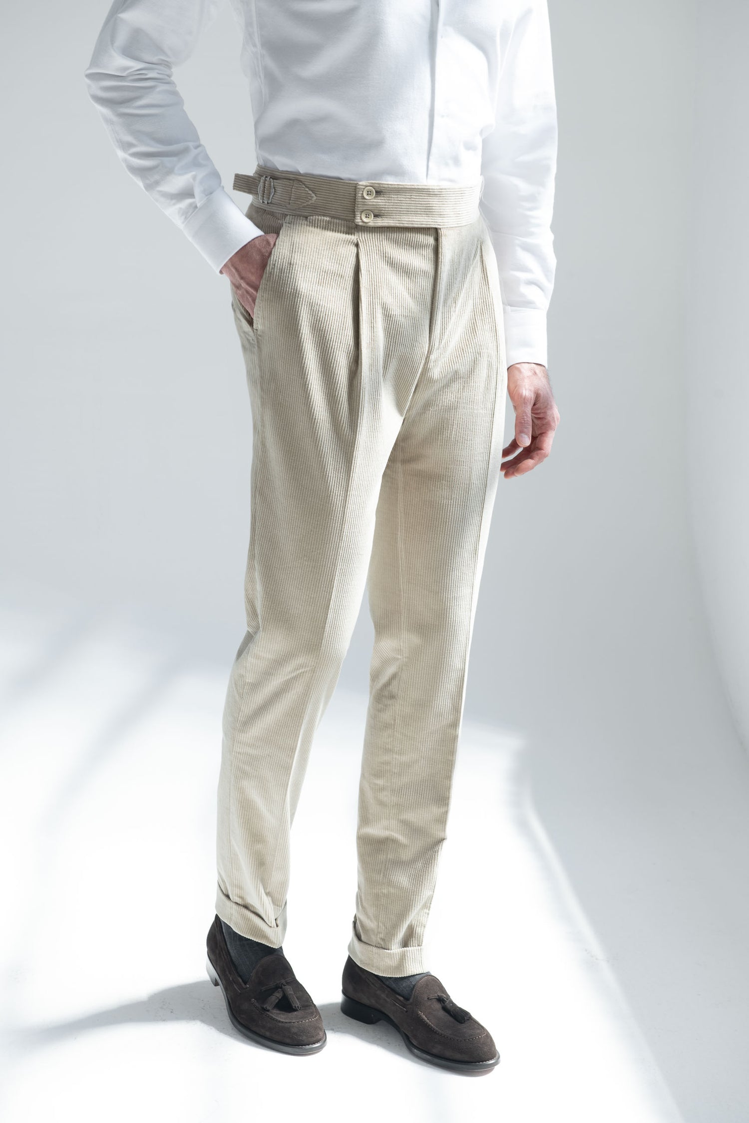 Pantalon en velours côtelé beige "Soragna Capsule Collection" - Made in Italy