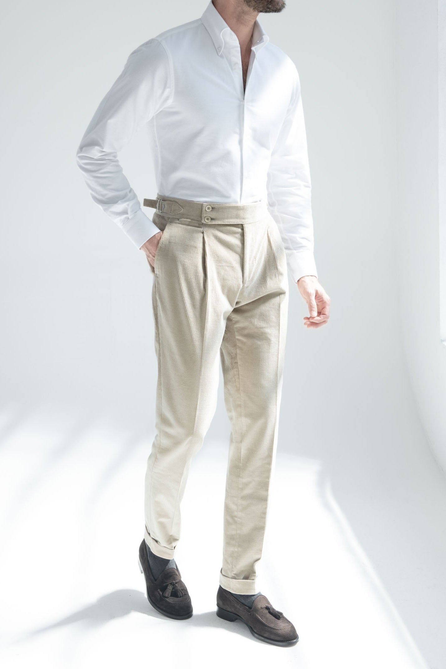 Pantalon en velours côtelé beige "Soragna Capsule Collection" - Made in Italy