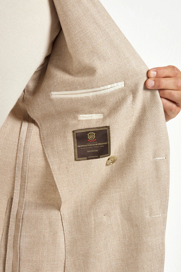 Beige double-breasted jacket, Italian style, made in Italy, tailored luxury jacket, elegant menswear blazer, refined casual jacket, premium Italian craftsmanship, classic double-breasted blazer, sophisticated smart casual jacket, versatile layering piece, polished modern jacket, fine Italian tailoring, upscale menswear jacket, timeless Italian blazer, refined professional look, sharp tailored jacket, luxury casualwear, contemporary beige blazer, Italian elegance jacket