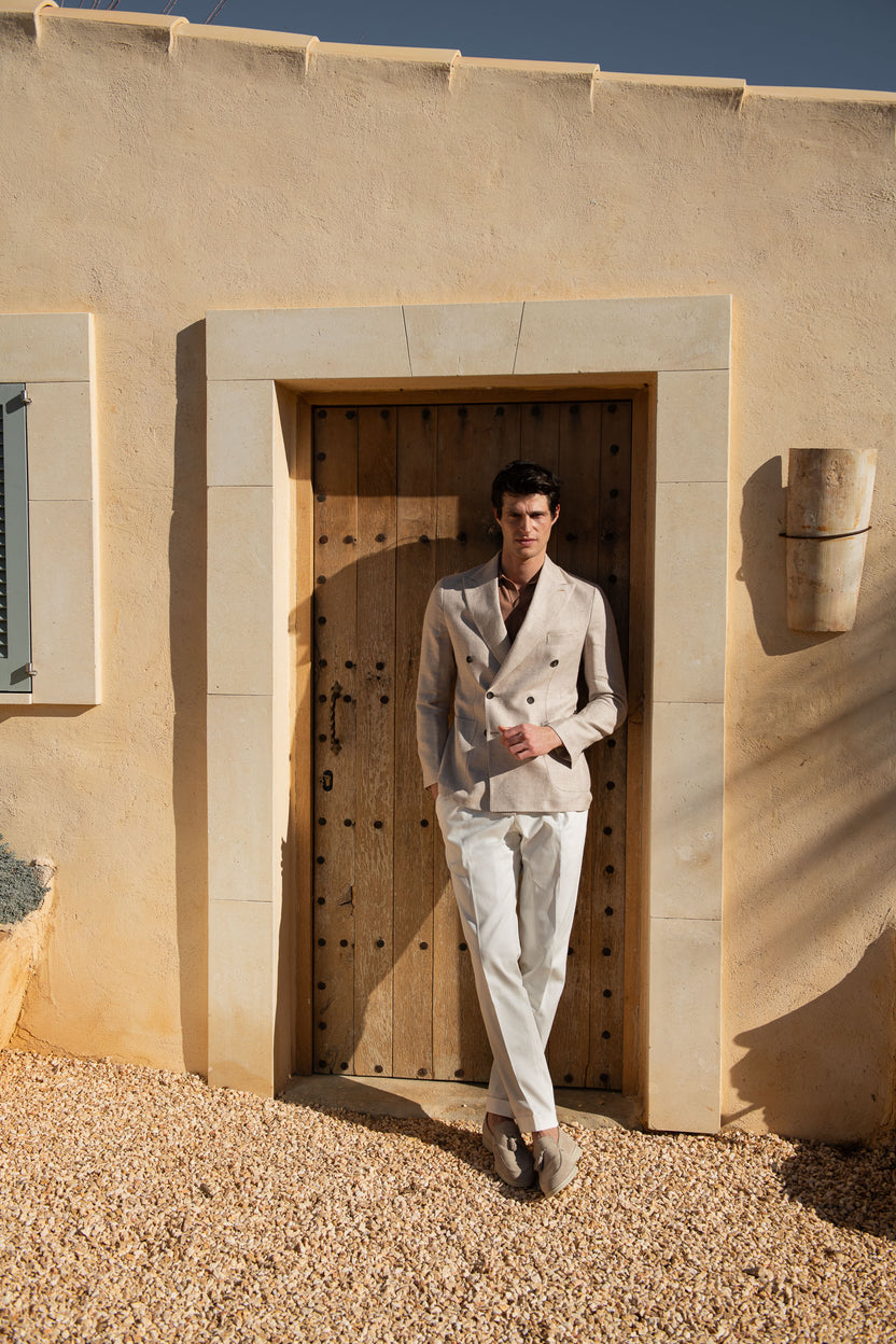 Double-breasted Cotton Jacket Beige main image 0