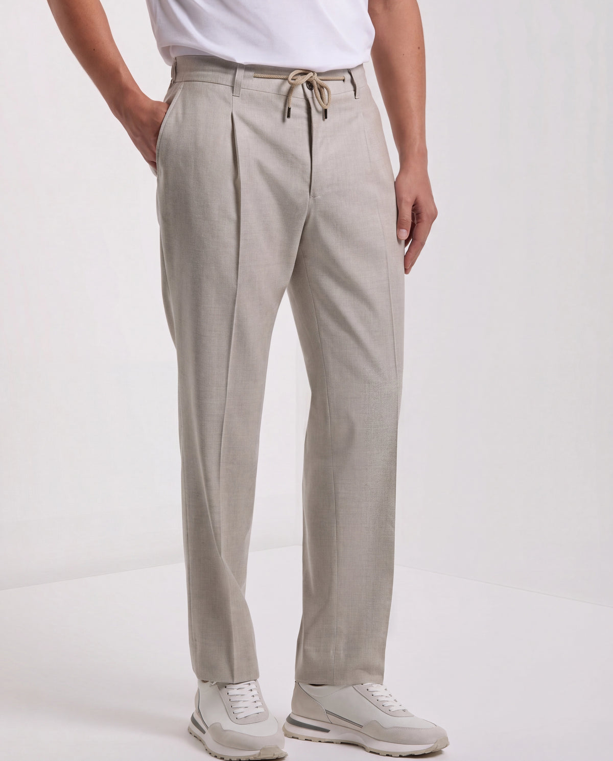 Beige flannel Como trousers - Made in Italy