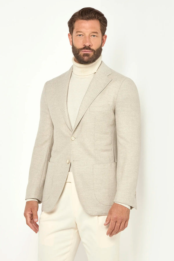 Beige herringbone jacket - Made in Italy