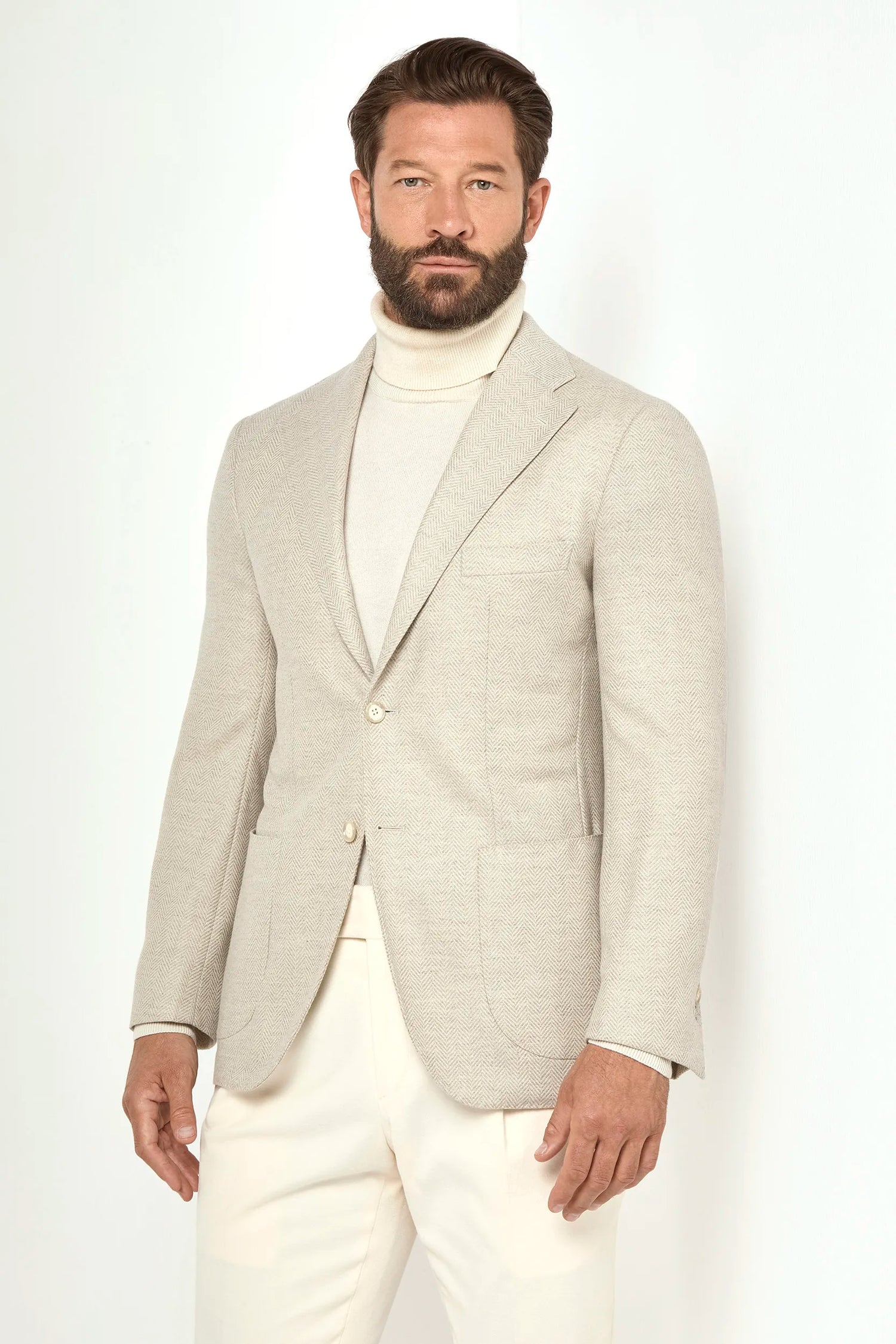 Giacca beige a spina di pesce - Made in Italy